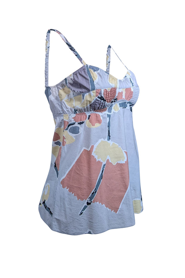 Current Boutique-Marni - Light Grey Muted Abstract Floral Print Sleeveless Cotton Top Sz S