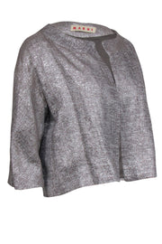 Current Boutique-Marni - Silver Metallic Collarless Cropped Blazer Sz 8