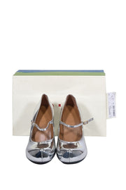 Current Boutique-Marni - Silver Metallic Front Strap Mary Jane Heels Sz 9