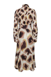 Current Boutique-Massimo Dutti - Beige, Brown, & Cream Print Long Sleeve Button Front Dress Sz 6