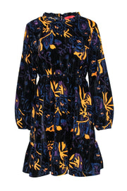 Current Boutique-Max & Co. - Black, Navy, Yellow, & Purple Print Velvet Dress Sz 4