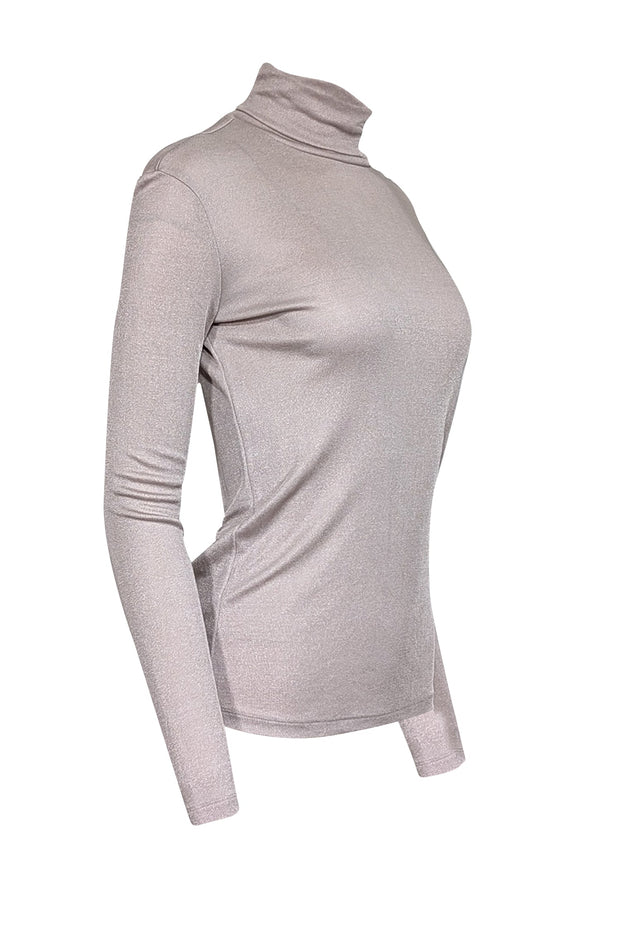 Current Boutique-Max Mara - Beige Shimmer Slinky Turtle Neck Long Sleeve Top Sz S