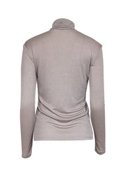 Current Boutique-Max Mara - Beige Shimmer Slinky Turtle Neck Long Sleeve Top Sz S