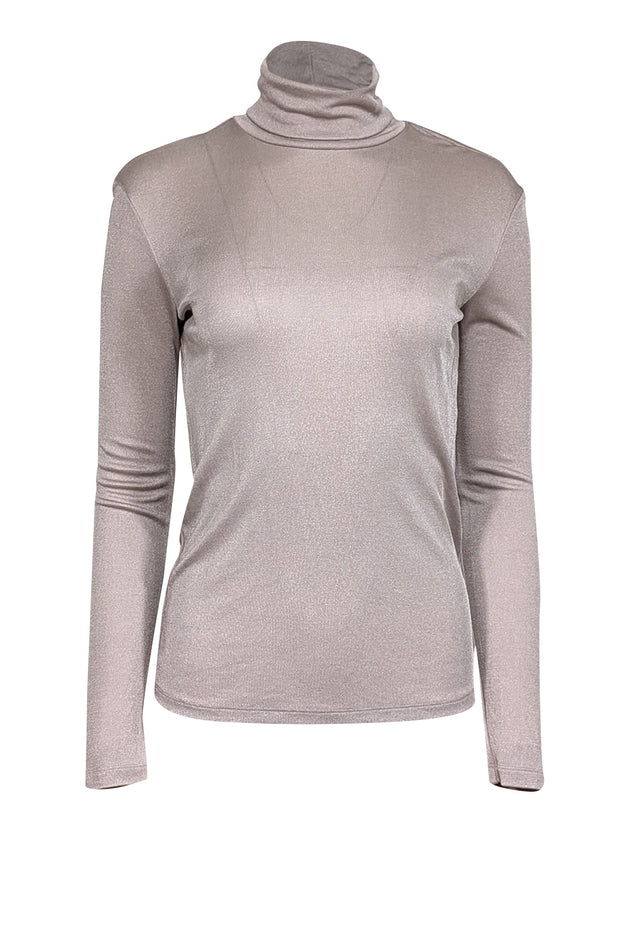 Current Boutique-Max Mara - Beige Shimmer Slinky Turtle Neck Long Sleeve Top Sz S