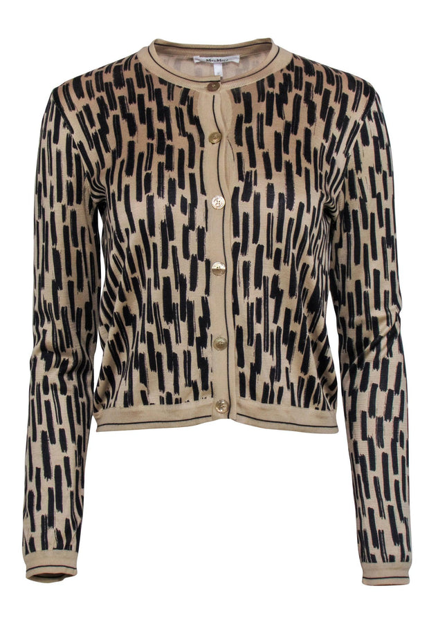 Current Boutique-Max Mara - Beige w/ Black Print Button Front Cardigan Sz M