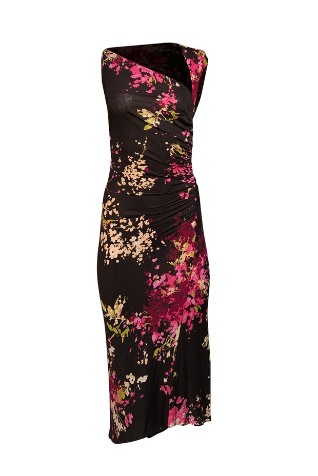 Current Boutique-Max Mara - Black & Pink Floral Ruched Dress Sz 10