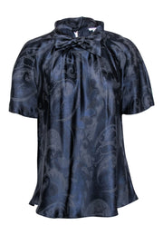 Current Boutique-Max Mara - Navy & Black Print Silk Blouse Sz 16