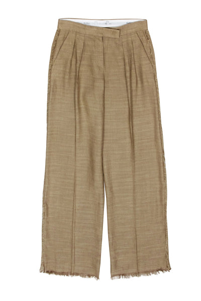 Current Boutique-Max Mara - Tan Linen & Silk Blend Pants w/ Fringe Trim Sz 10