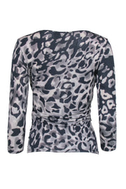 Current Boutique-Max Mara - Taupe Grey Leopard Print Surplice Top Sz S