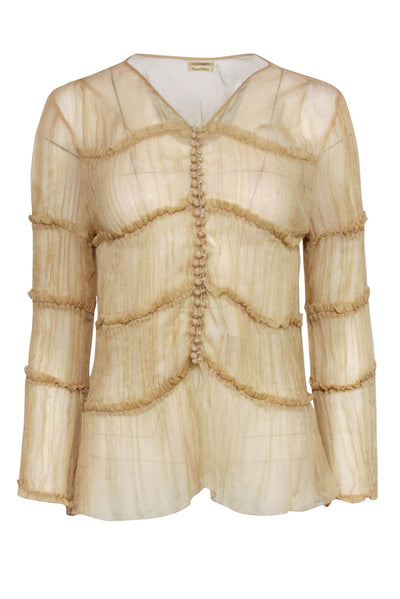 Current Boutique-Max Studio - Tan Sheer Silk Top Sz M