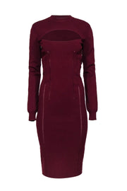 Current Boutique-McQ by Alexander McQueen - Burgundy Long Sleeve Ribbed Knit Dress w/ Cut Out Sz L