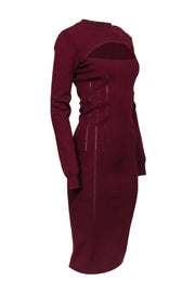 Current Boutique-McQ by Alexander McQueen - Burgundy Long Sleeve Ribbed Knit Dress w/ Cut Out Sz L