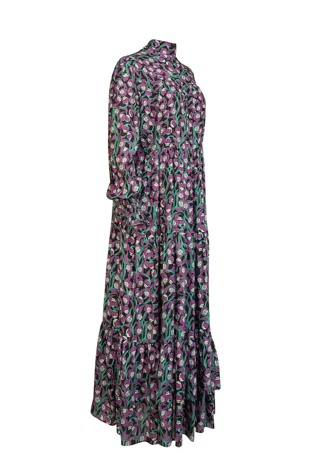 Current Boutique-Me & Em - Black w/ Purple & Green Floral Print Maxi Dress Sz 10