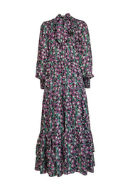 Current Boutique-Me & Em - Black w/ Purple & Green Floral Print Maxi Dress Sz 10