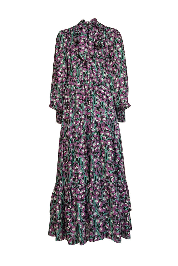 Current Boutique-Me & Em - Black w/ Purple & Green Floral Print Maxi Dress Sz 10