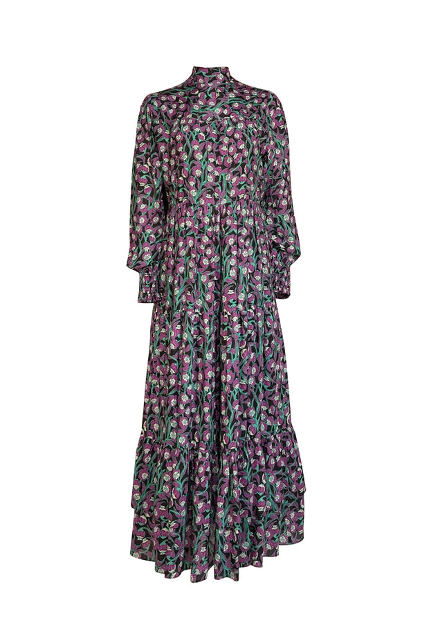 Current Boutique-Me & Em - Black w/ Purple & Green Floral Print Maxi Dress Sz 10