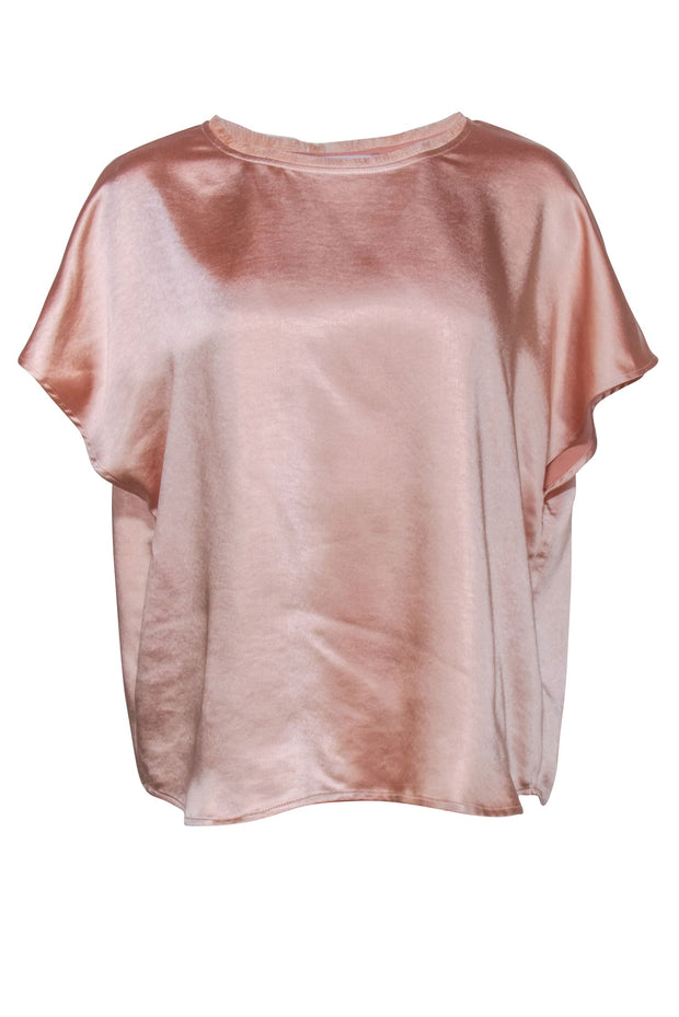 Current Boutique-Melissa Nepton - Blush Pink Satin Short Sleeve Blouse Sz M