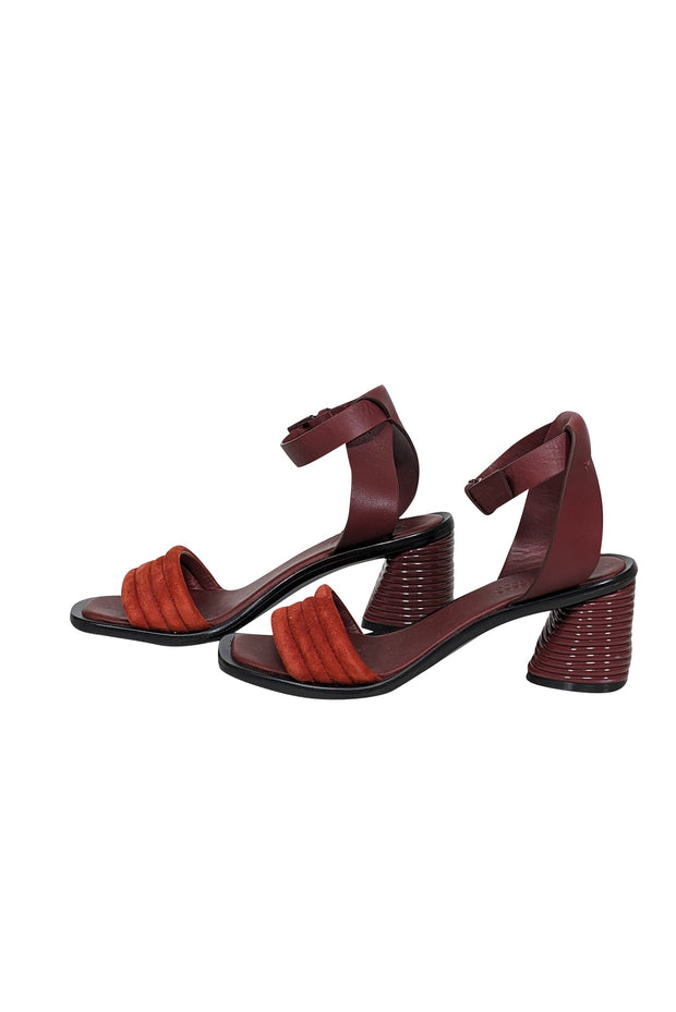 Current Boutique-Mercedes Castillo - Maroon, Rust Red, & Black Strappy Sandals Sz 6