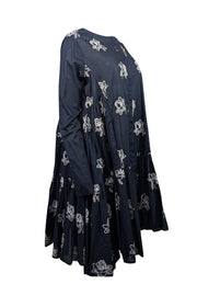 Current Boutique-Merlette - Navy & White 'Caliza Embroidered Long Sleeve Dress' Sz S