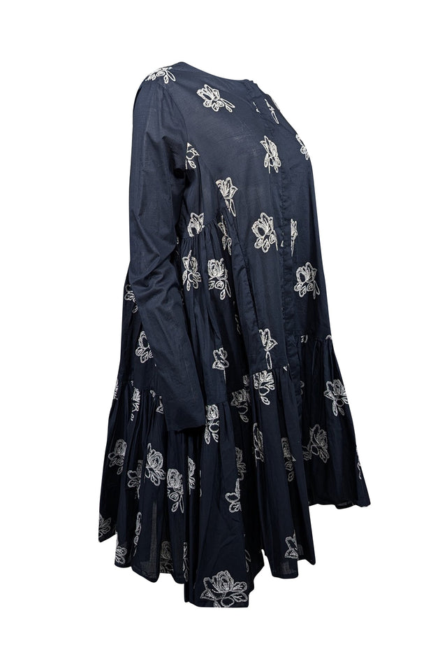 Current Boutique-Merlette - Navy & White 'Caliza Embroidered Long Sleeve Dress' Sz S