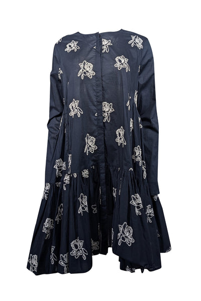 Current Boutique-Merlette - Navy & White 'Caliza Embroidered Long Sleeve Dress' Sz S