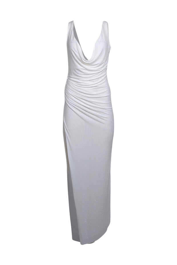 Current Boutique-Meshki - White Rhinestone Embellished Cowl Neck Maxi Dress Sz S