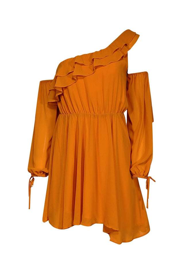 Current Boutique-Michael Costello x Revolve - Orange One Shoulder Ruffled Mini Dress Sz XXS