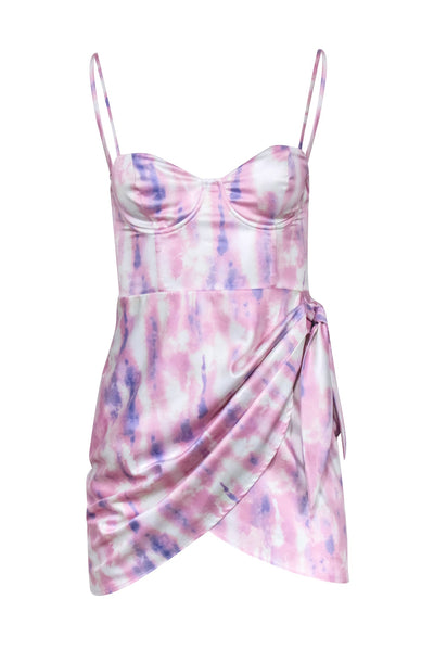 Current Boutique-Michael Costello x Revolve - Pink, Purple, & White Tie-Dye Satin Mini Dress Sz XS