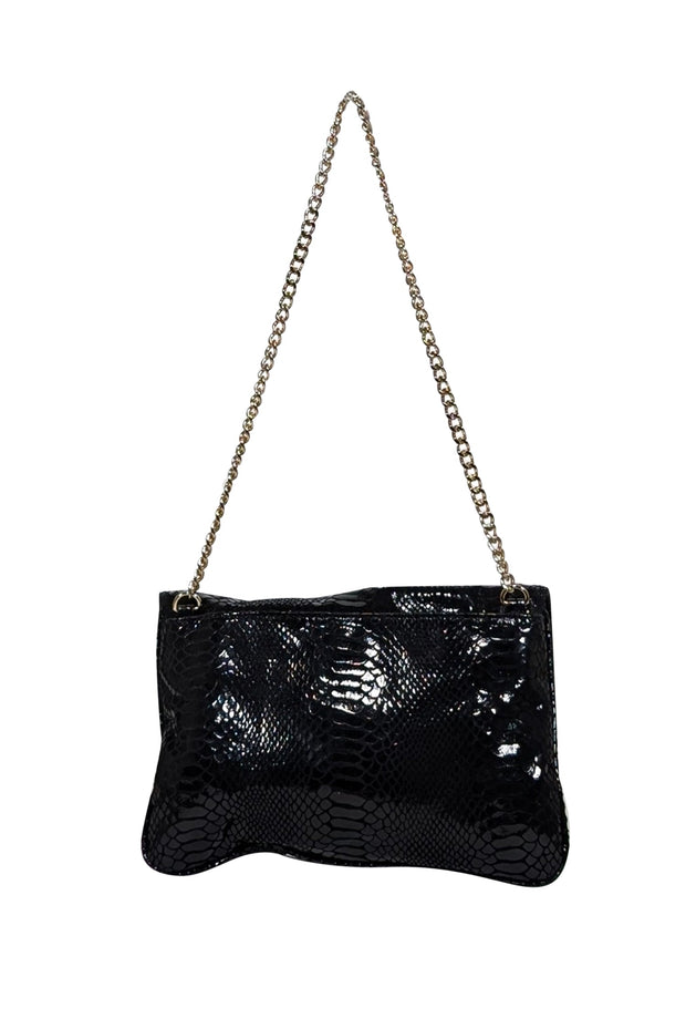 Current Boutique-Michael Kors - Black Croc Embossed Fold Over Bag w/ Gold Chain Strap