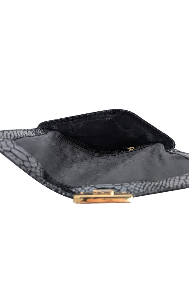 Current Boutique-Michael Kors - Black Croc Embossed Fold Over Bag w/ Gold Chain Strap