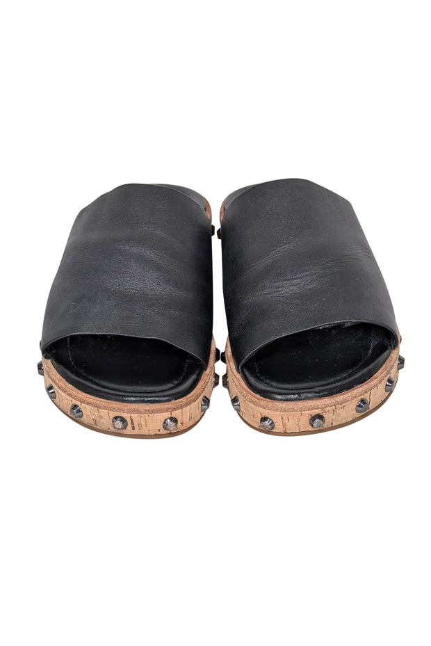 Current Boutique-Michael Kors - Black Leather & Cork Slide Sandals Sz 5.5