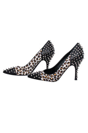 Current Boutique-Michael Kors Collection - Black & Leopard Print Studded Pumps Sz 11