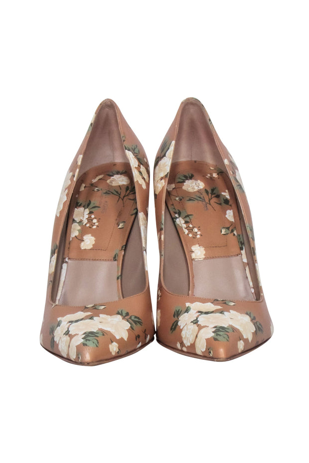 Current Boutique-Michael Kors Collection - Tan & Green Floral Pointed Toe Pumps Sz 10