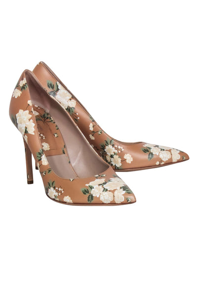 Current Boutique-Michael Kors Collection - Tan & Green Floral Pointed Toe Pumps Sz 10