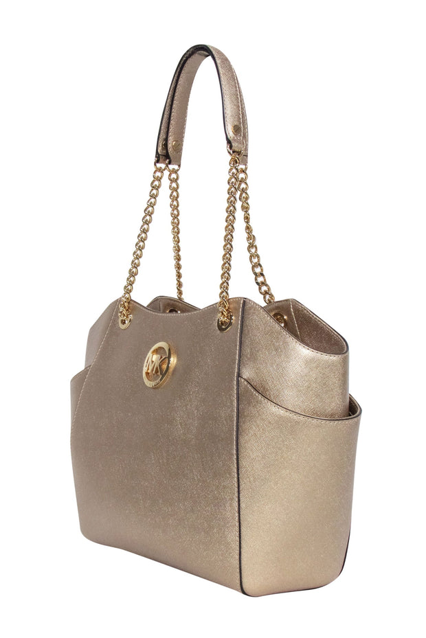 Current Boutique-Michael Kors - Gold Saffiano Leather Chain Strap Shoulder Bag