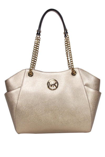 Current Boutique-Michael Kors - Gold Saffiano Leather Chain Strap Shoulder Bag