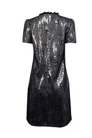 Current Boutique-Michael Kors - Silver & Black Sequined Floral Lace Shift Dress Sz M