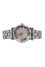 Current Boutique-Michael Kors - Silver Stainless Steel Watch w/ Crystal Stones and Rose Gold Details