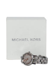 Current Boutique-Michael Kors - Silver Stainless Steel Watch w/ Crystal Stones and Rose Gold Details