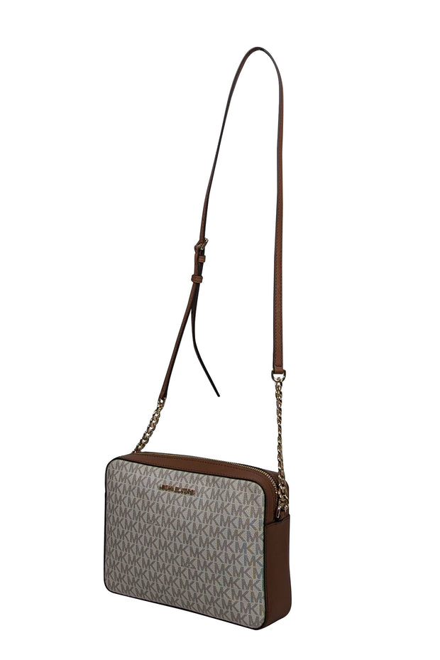 Current Boutique-Michael Kors - Vanilla & Brown Monogram Jet Set Crossbody Bag