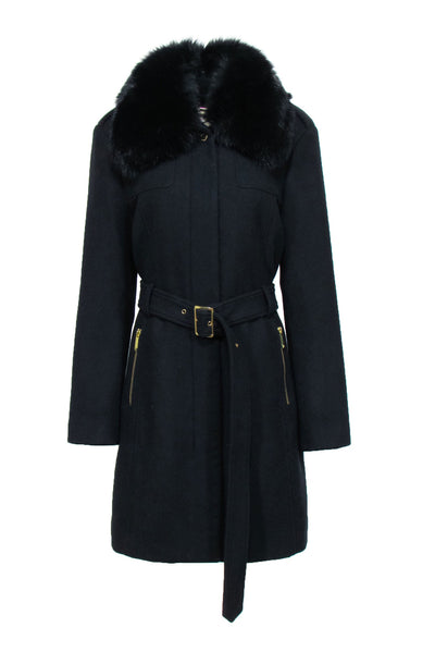 Current Boutique-Michael Michael Kors - Black Wool Blend Coat w/ Fox Fur Collar Sz 16