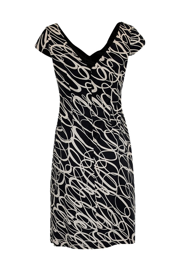 Current Boutique-Milly - Black & Ivory Swirl Print Cocktail Knee Length Dress Sz 4