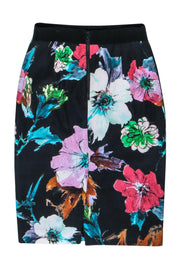 Current Boutique-Milly - Black & Multi Color Floral Print Pencil Skirt Sz 12