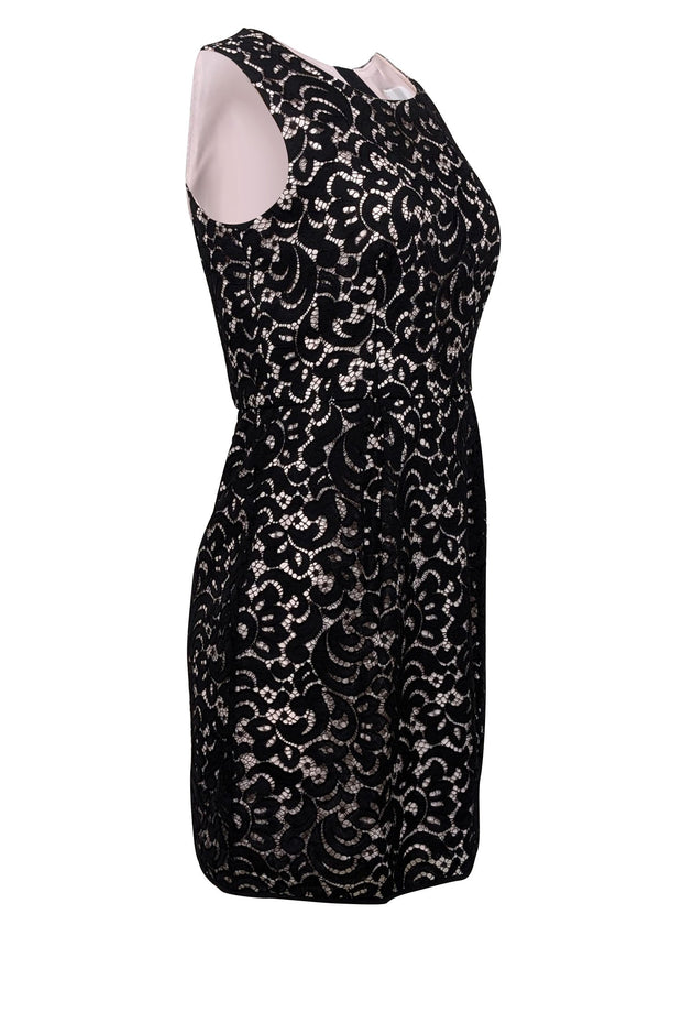 Current Boutique-Milly - Black & Pink Lace Sleeveless Cocktail Dress Sz 8