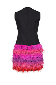 Current Boutique-Milly - Black Sheath Dress w/ Pink Feather Trim Sz 10