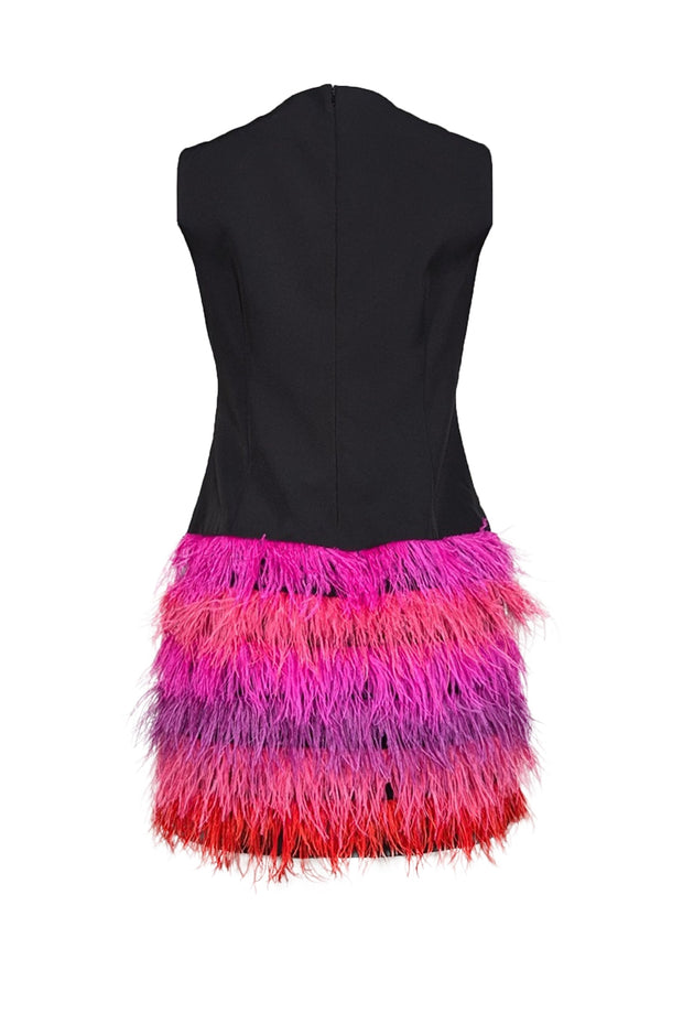 Current Boutique-Milly - Black Sheath Dress w/ Pink Feather Trim Sz 10