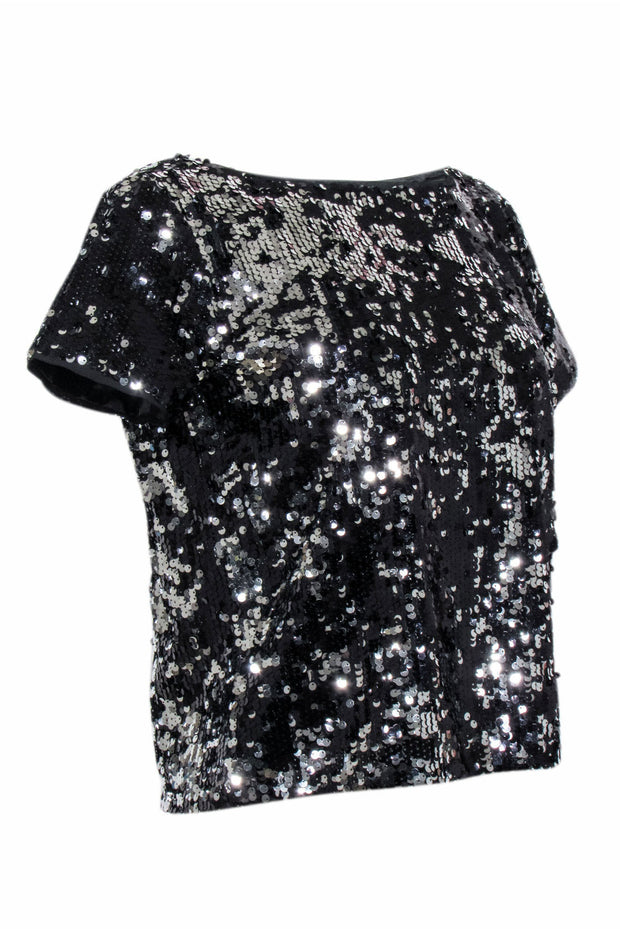 Current Boutique-Milly - Black & Silver Sequin Short Sleeve Top Sz 2