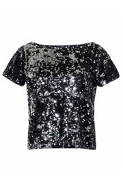 Current Boutique-Milly - Black & Silver Sequin Short Sleeve Top Sz 2