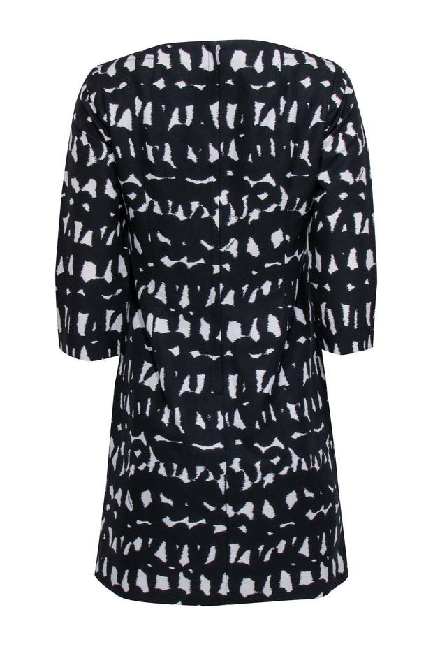 Current Boutique-Milly - Black w/ Ivory Abstract Print Shift Dress w/ Leather Accent Sz 4