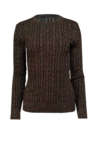 Current Boutique-Milly - Black w/ Multicolor Metallic Threading Cable Knit Sweater Sz S